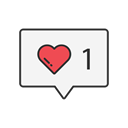 Heart, Like, notification, one like Black icon