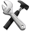 hammer, tools, settings, Code, Options, Screwdriver, Build Black icon