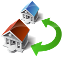 transfer, houses, swap, wire Black icon
