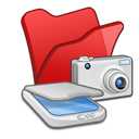 Folder, &, red, scanners, Cameras Black icon