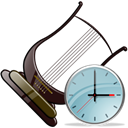 Alarm, lira, instrument, history, Clock, alarm clock, time Black icon