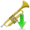 Down, instrument, Descend, fall, download, Decrease, descending, Trumpet Black icon