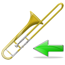 prev, Trombone, Back, previous, Backward, Arrow, Left, instrument Black icon