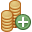 coin, Money, payment, Stacks, Credit card, gold, Cash, pay, Currency, Add, check out, plus Chocolate icon