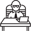 Computer, Businessman, people, Chair, table, Business, Tie Black icon