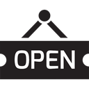 Business, Shop, open, sign, commerce, signal Black icon