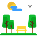 urban, Bench, trees, Seat, Comfortable, nature, Park Black icon