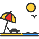 Beach, Holidays, vacations, Sun Umbrella, Sunbed, summer Black icon