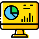 monitor, screen, Business, Stats, Laptop, Analytics, graphic, Business And Finance Gold icon