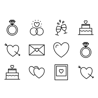 Romantic and wedding elements icon packages