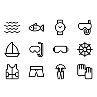 Diving elemets and equipment icon packages